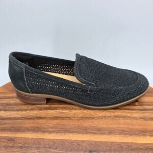 Clarks Shoes Women's 8 M Black Suede Leather Perforated Trish Comfort Loafers